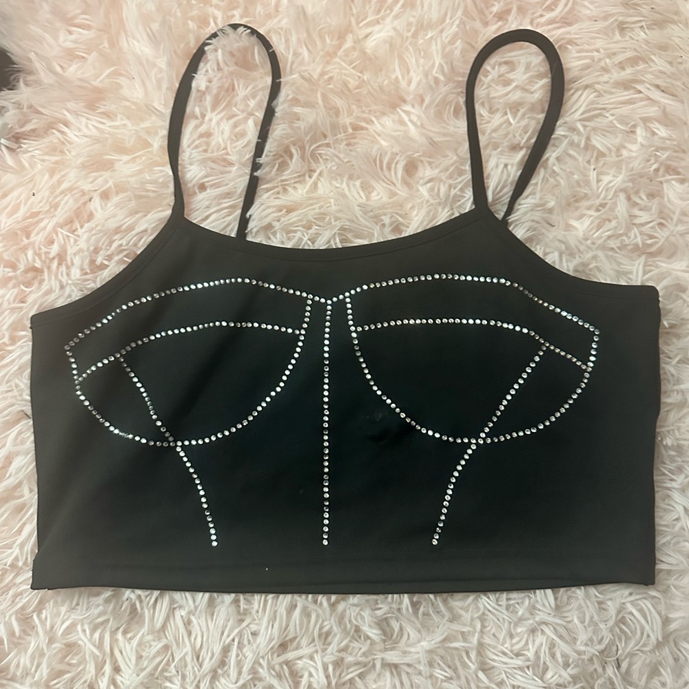 💕 Black Rhinestone Embellished Crop Tank
